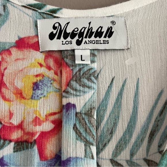Meghan LA Women’s Jasmine Wrap Maxi Dress Floral Short Sleeve Large NWOT Flaws - Picture 11 of 16